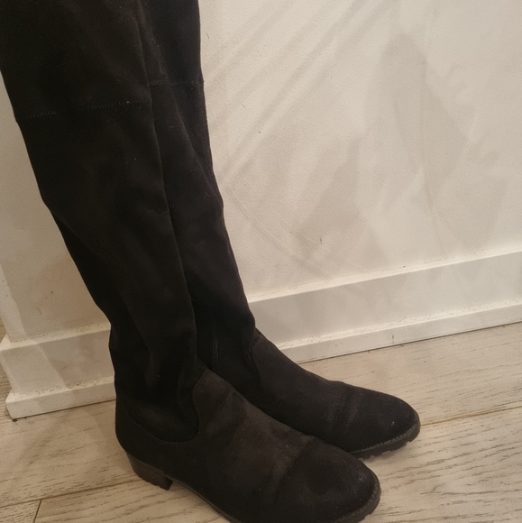 Black Over the Knee Suede Boots - Picture 1 of 2